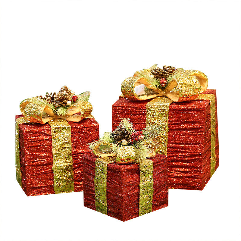 Christmas gift box Christmas tree decorations wrought iron gift box three-piece shopping mall cabinet decoration